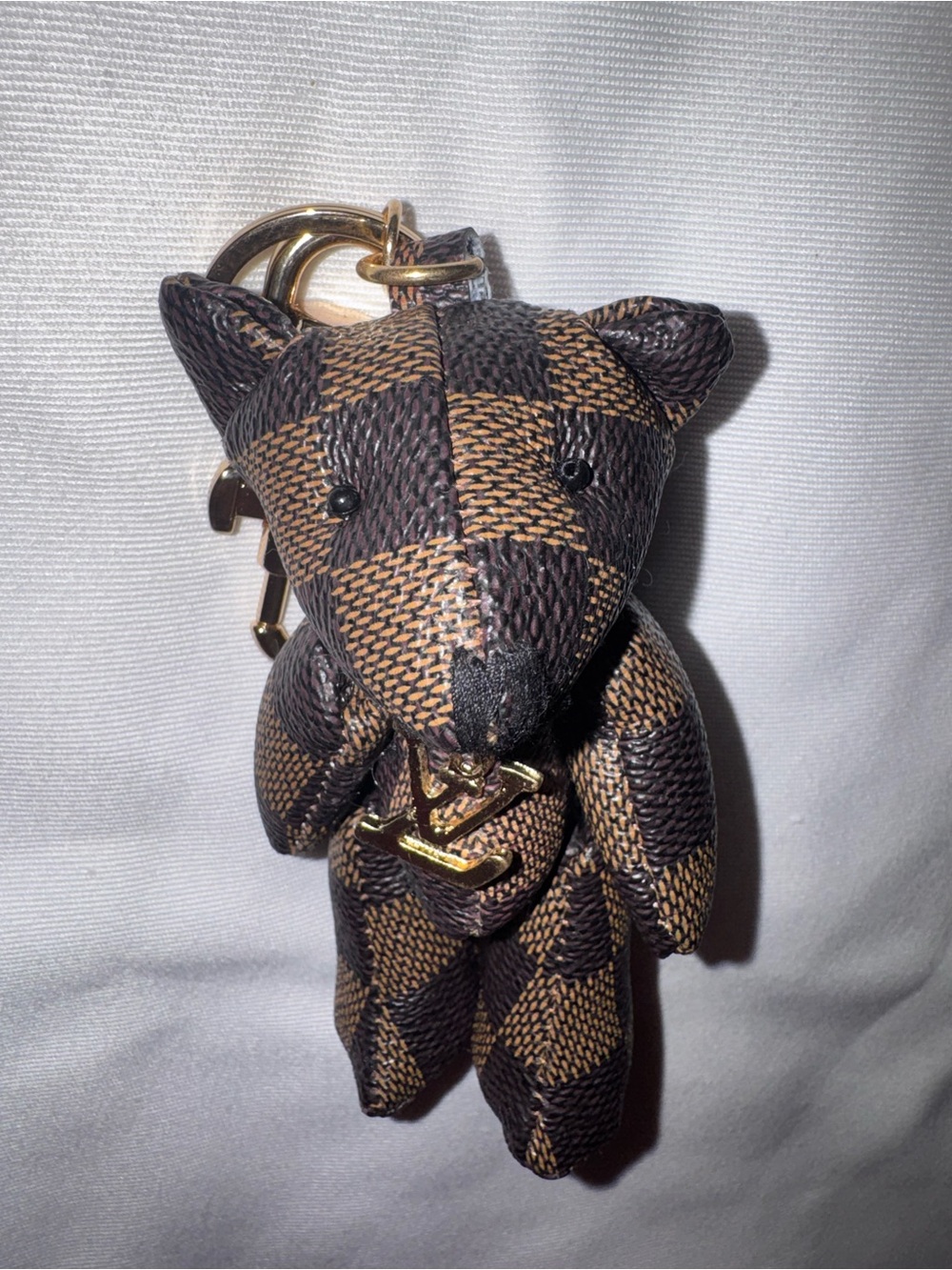 Handmade Designer Canvas Teddy Bear Keychain Brown Check Bag Charm Luxe Style - Picture 6 of 7